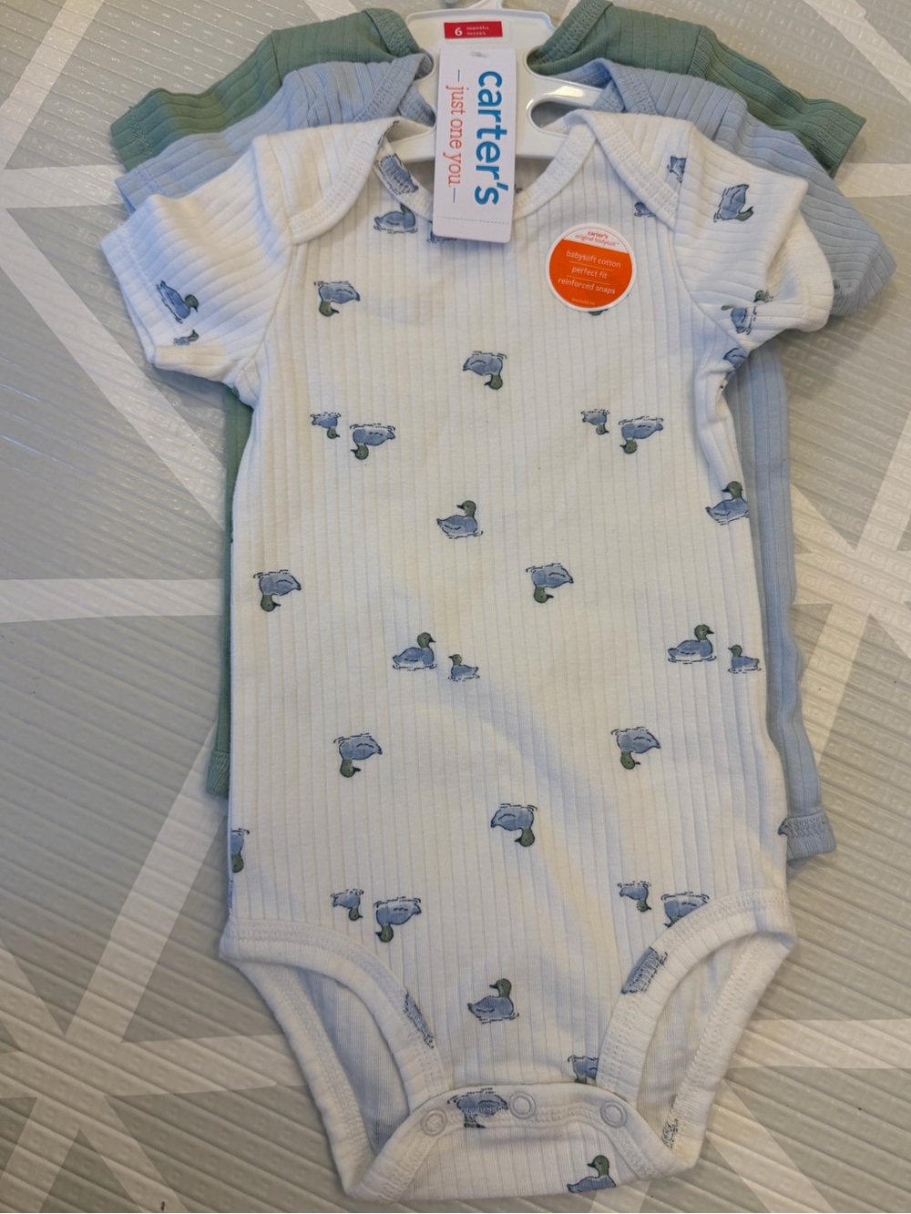 Carter's White Ribbed One-Piece Bodysuits with Blue Animal Print (3-Pack)